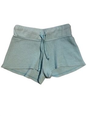 Lucy Aqua Waffle Knit Drawstring Shorts Girls Large Soft Cozy Athleisure Beachy